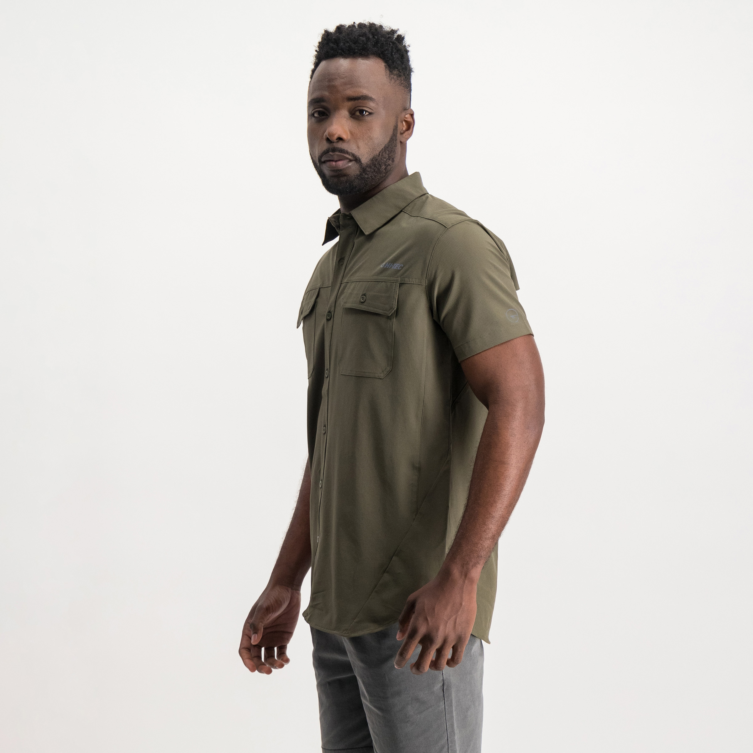 Khaki short sleeve hot sale button up